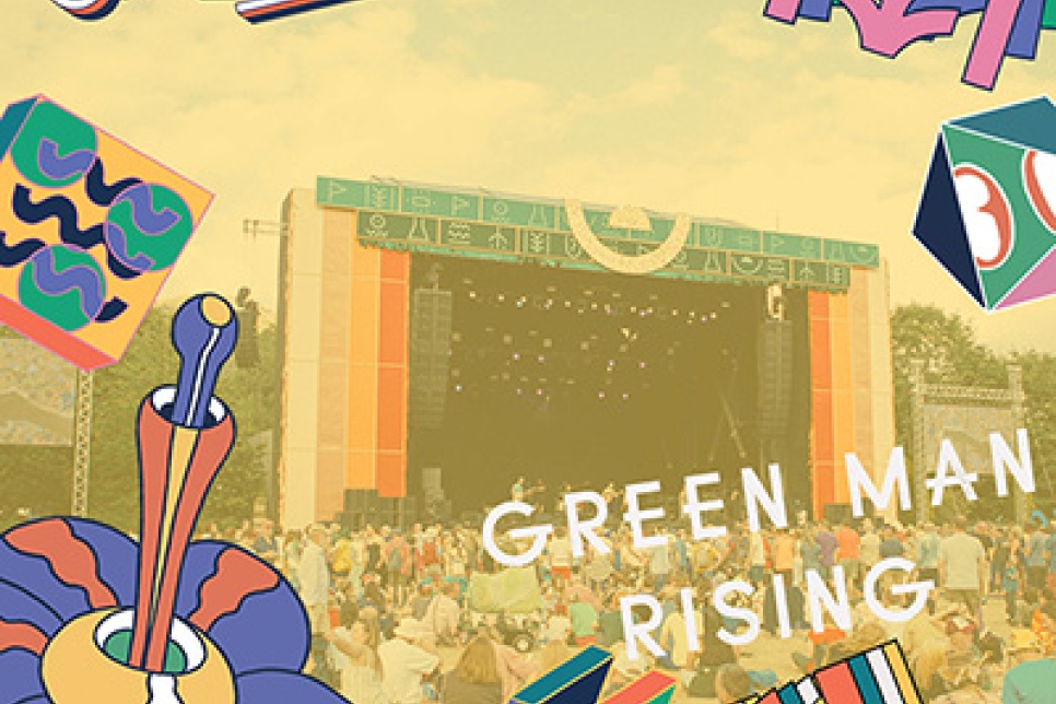 Green Man Trust logo on top of an image of the Mountain Stage