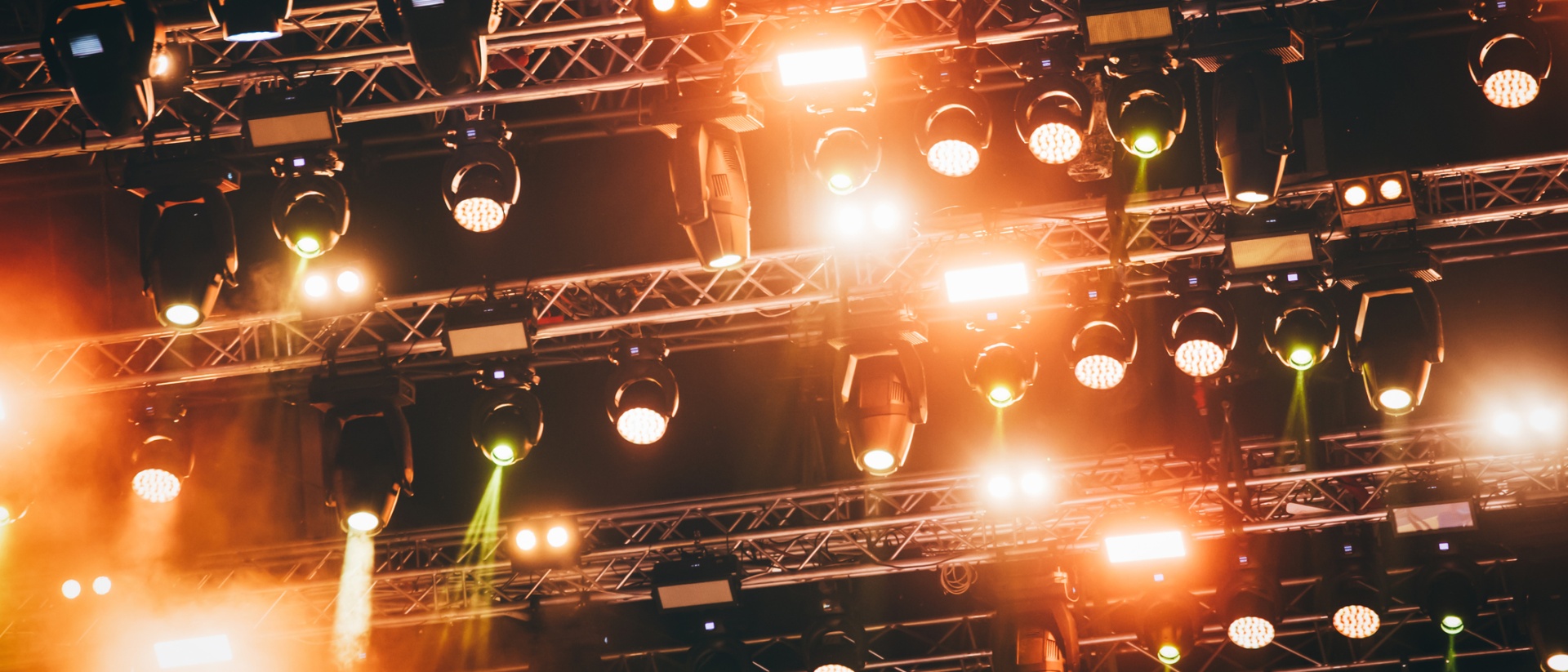 Stage light rig, bright lights at night
