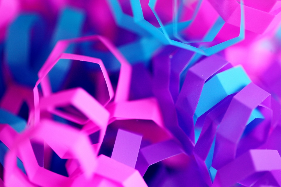 Close up of pink, purple and blue decor