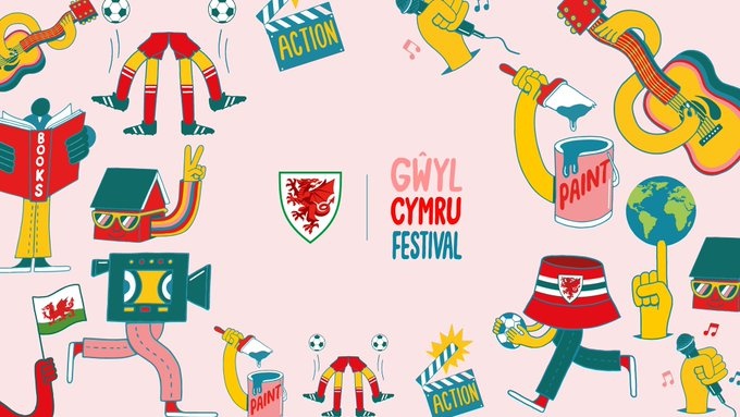 Gwyl Cymru Festival logo with illustrations