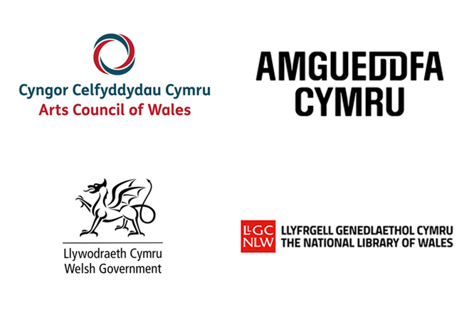 Arts Council of Wales, Amgueddfa Cymru, Welsh Government and the National Library of Wales logos