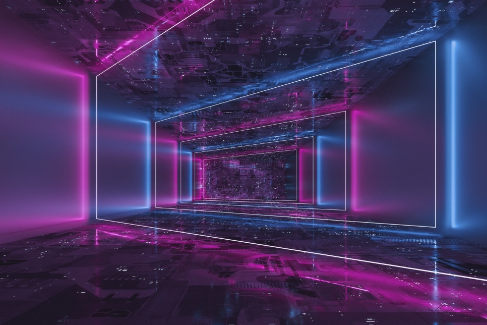 Empty futuristic neon corridor