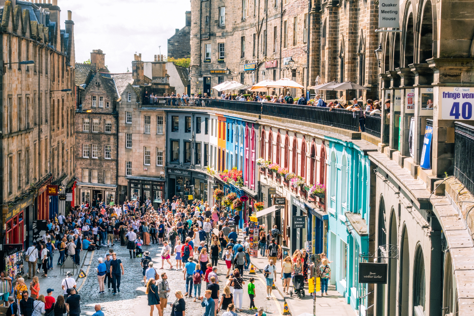 Busy Edinburgh street during the Fringe Festival