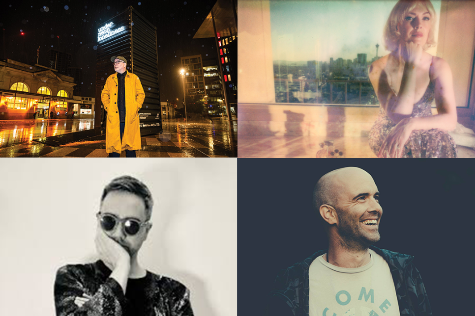 4 portraits of 3 male and 1 female artists in a grid format
