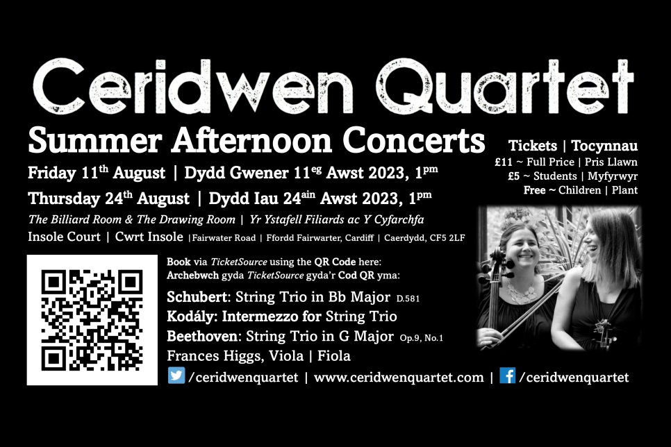 Ceridwen Quartet August Concerts Poster
