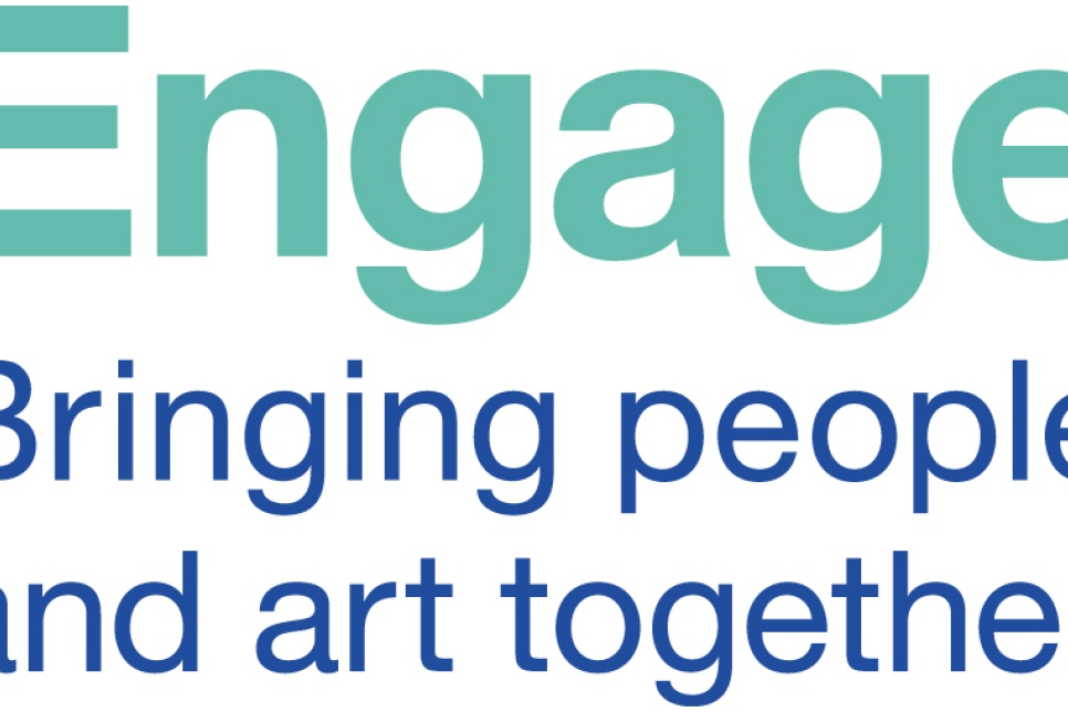 "Engage" in light teal. Below in dark blue "Bringing people and art together"