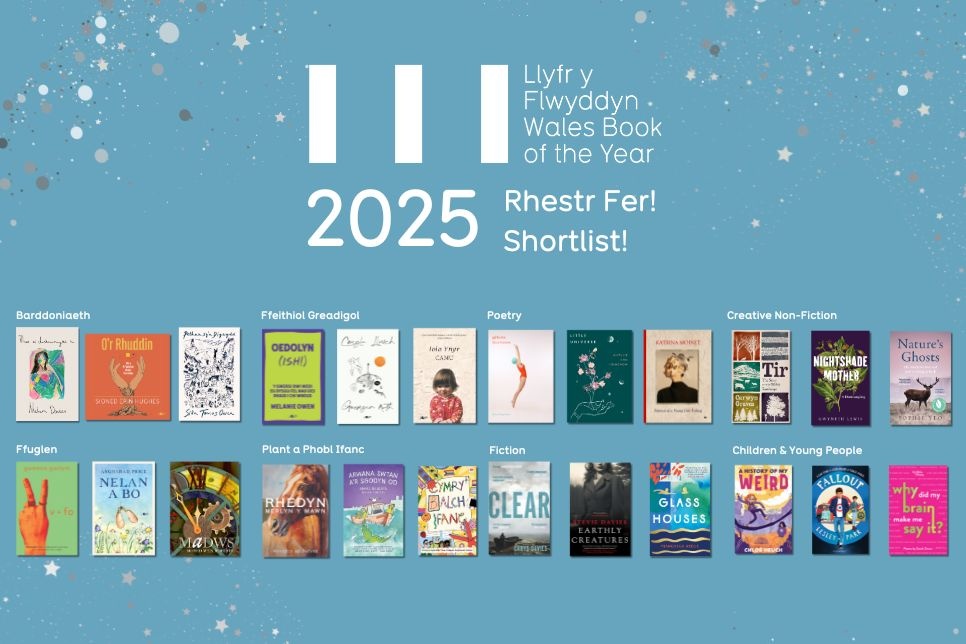 Image showing the covers of the shortlisted books / Delwedd yn dangos cloriau'r llyfrau ar y rhestr fer